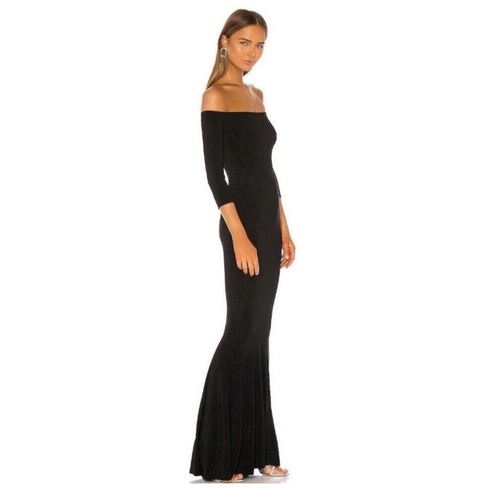 NORMA KAMALI Women’s Black Fishtail Off The Shoulder Gown‎ Maxi Dress Size M/38